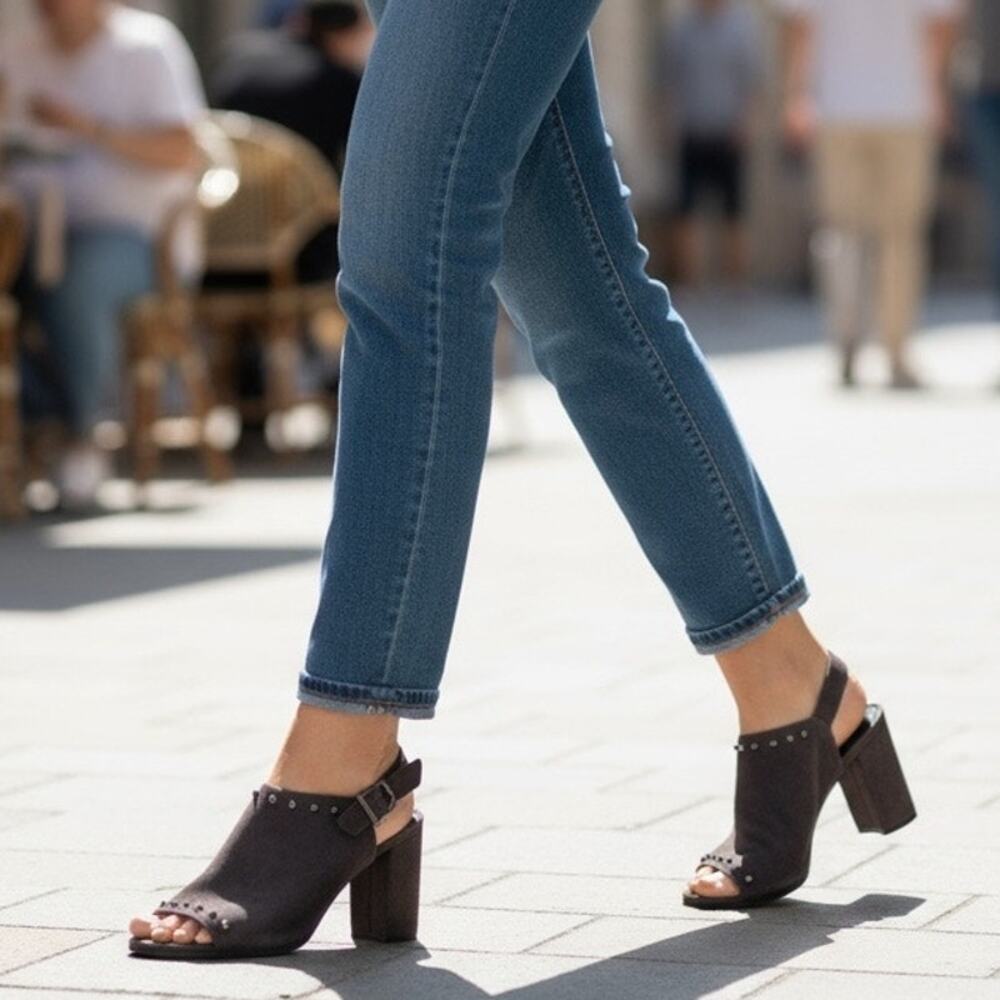 Stuart Weitzman Commodore Bootie 6 Brown‎ Leather Suede Studded Shoes Chic Edgy